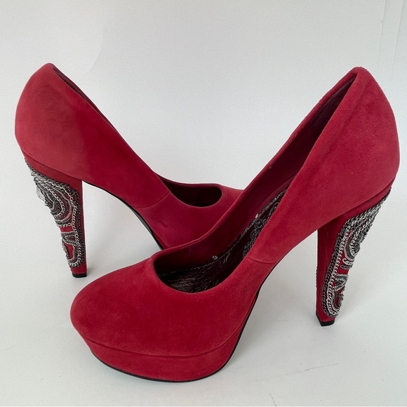 Naughty Monkey Red Suede Heels with Platform Sole - Picture 7 of 14